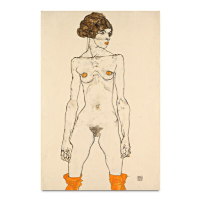 nude with orange stockings by Egon Schiele