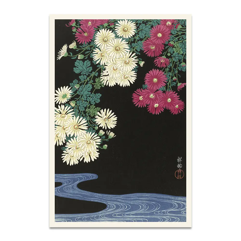 Chrysanthemums and Running Water poster by Ohara Koson